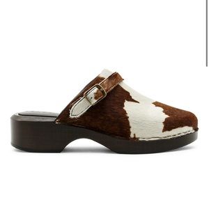 Re/done Cow-Print Calf Hair & Leather Clogs